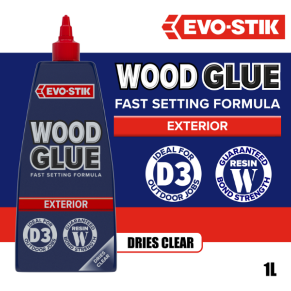 EVO-STIK Wood Glue Exterior wood adhesive that dries clear and can be sanded, painted or stained after curing